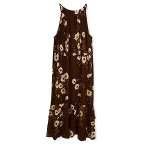 Cato Brown Floral Halter Neck Tiered Maxi Dress Plus Size 22/24W